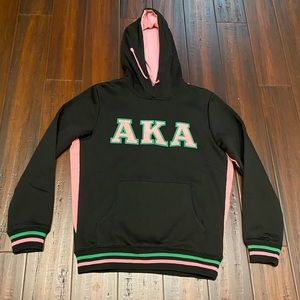 Black drawstring Large Embroidered AKA Hoodie